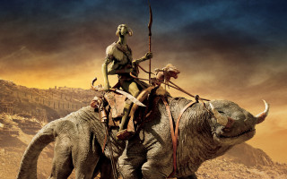 Afrofuturism elephant riding spear matte - ed binkley free wallpaper