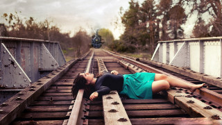 Woman laying train track legs - brooke shaden free wallpaper for desktop
