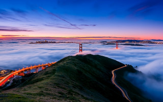 Bridge clouds sunset city foreground - alson s. clark free wallpaper