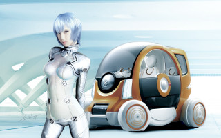 Futuristic woman robot car cybernetics - a small car free wallpaper