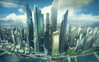 Afrofuturism cityscape bridge river sky - a bridge crossing over free wallpaper