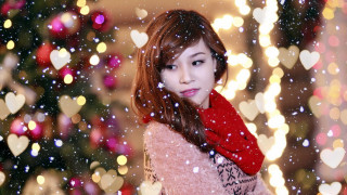 Woman christmas snowfall aurora moon - chen chi free wallpaper