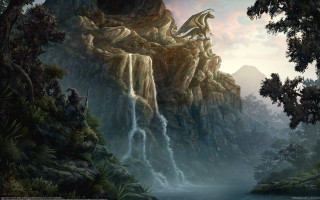 Waterfall dragon man horse fantasy - free fantasy wallpaper for desktop