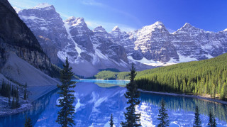Mountain lake forest snowy sky 2 - bob ross free wallpaper for desktop