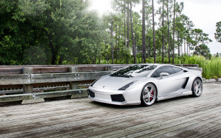White sports car forest bridge 2 - anamorphic free wallpaper