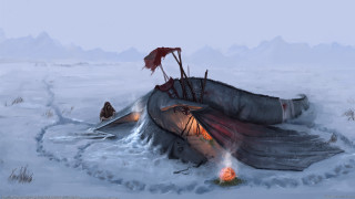 Boat snow flag fire hunter - conceptart free wallpaper for desktop