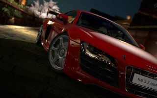 Red sports car night smoke - photorealistic lighting free wallpaper