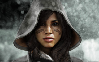 Woman catface hood rain portrait - a rain free wallpaper