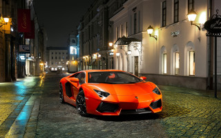 Night city car neoclassic lit - a street free wallpaper