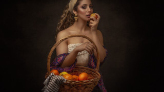Qajar portrait woman fruit basket - qajar art free wallpaper for desktop