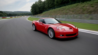 Red sports car road forest 9 - motion blur free wallpaper