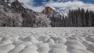 Snowy landscape mountains trees clouds - mountain and trees free wallpaper