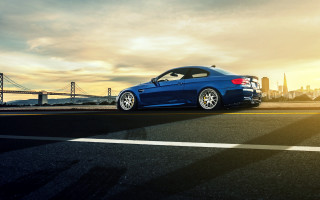 Blue car road city skyline - daren bader free wallpaper for desktop