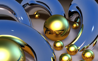 Blue gold spiral shiny balls - material free wallpaper for desktop