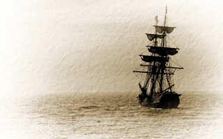 Black white ship ocean sky - faded free wallpaper