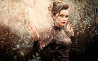 Woman black dress field flowers - a field of grass and trees free wallpaper for desktop