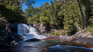 Waterfall river woods trees rocks - waterfall free wallpaper