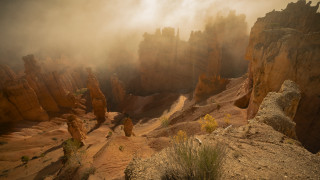 Rocky landscape foggy sky trees - a rocky landscape free wallpaper