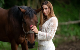 Woman horse field nature blonde - boleslaw cybi free wallpaper