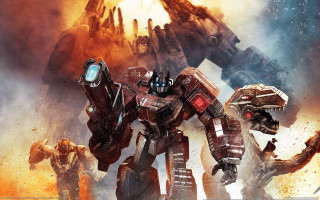 Giant robot battle scene destruction - a fire and smoke background free wallpaper