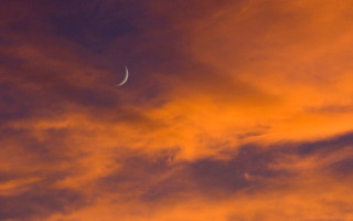 Crescent moon sunset pastel cityscape - david boyd free wallpaper for desktop