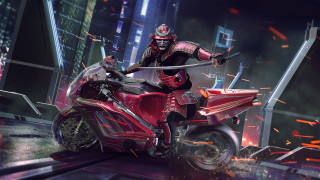 Man riding red motorcycle cyberpunk 2 - a red motorcycle free wallpaper