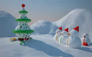 Snowmen christmas tree snow santa - a christmas tree in the snow free wallpaper