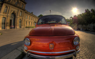 Red car building sunlight fisheye - fisheye len free wallpaper for desktop