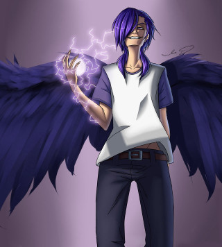Purple hair man angel wings - purple hair free wallpaper for tablet