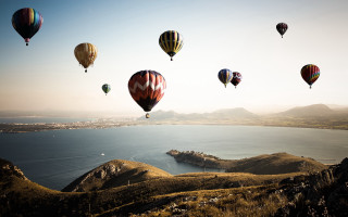 Hot air balloons lake mountains 6 - hot air balloon free wallpaper
