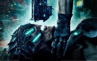 Futuristic man suit gun city 5 - a futuristic city in the background free wallpaper