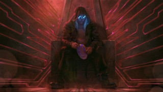Man sitting mask shoes cyberpunk - bastien l. deharme free wallpaper for desktop