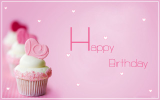 Pink birthday card cupcake heart - free happy birthday wallpaper for desktop