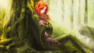 Woman forest sitting wolf cape - charlie bowater free wallpaper