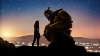 Woman robot night stars city - poster art free wallpaper for desktop