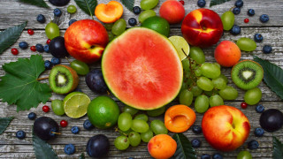 Summer vibrant fruit arcimboldo neo - leaf and berries free wallpaper
