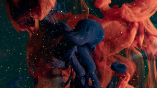 Blue red object green background - object in the middle free wallpaper