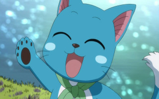 Blue cat mouth open paw - kawaii free wallpaper for desktop