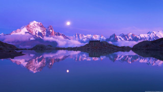 Mountain lake moon clouds sky - beautiful scenery free wallpaper for desktop