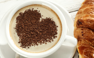 Coffee heart chocolate croissant conceptual - chocolate free wallpaper