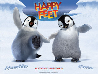 Penguins dancing snow happyfeet sign - two penguin free wallpaper
