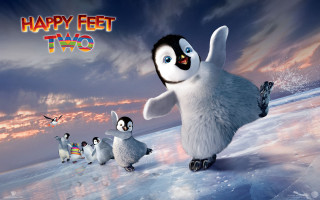 Penguin dancing snow cartoon sunset - a penguin free wallpaper for desktop