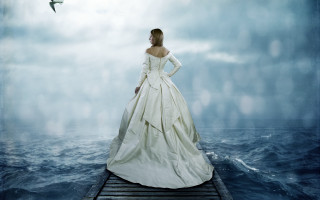 Woman white dress pier ocean - dirk crabeth free wallpaper