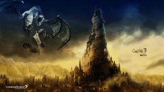 Dragon city castle sunset clouds 2 - over a city free wallpaper
