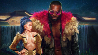 Futuristic fashion waterfall cyberpunk aurora - a picture together in front free wallpaper