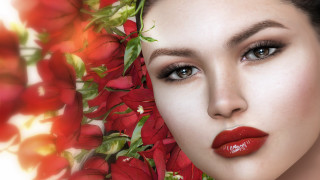 Red lips flower face photorealism - red lipstick free wallpaper