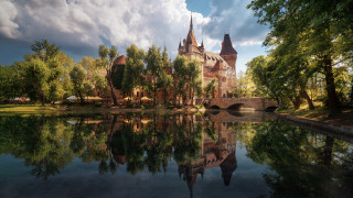 Castle bridge river clouds magic - medieval free wallpaper for desktop