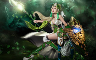 Fantasy woman sword shield glowing - a costume holding free wallpaper