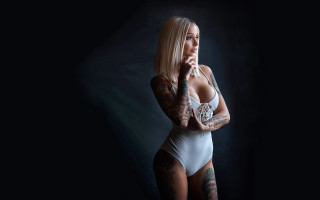 White bodysuit tattooed woman black - her arm and chest free wallpaper