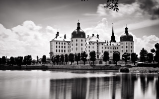 Gothic clock tower lake ruins - erlund hudson free wallpaper